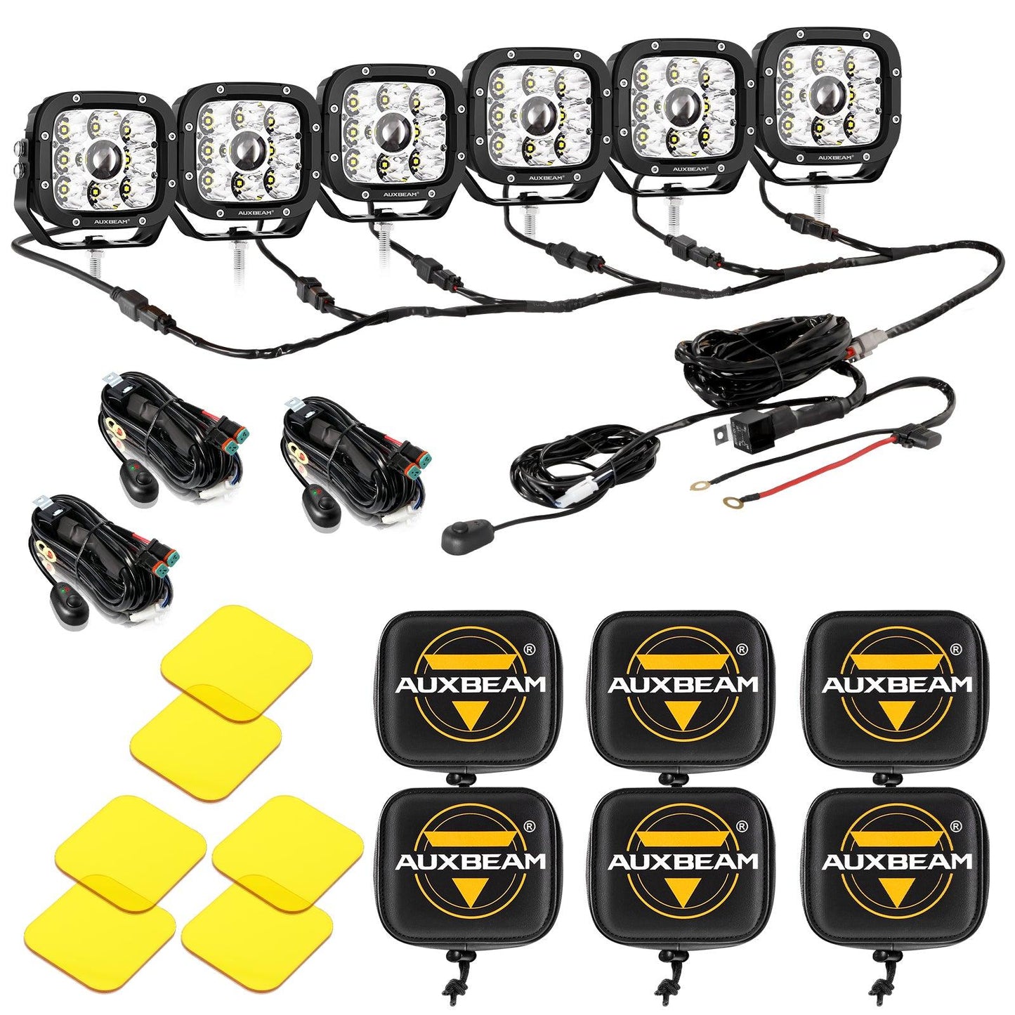 Auxbeam 6Pcs 5 Inch 110W White/Amber LED Pods Lights with Power Harness - GP00011283