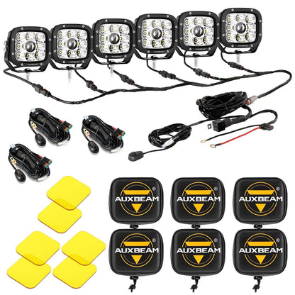 Auxbeam 6Pcs 5 Inch 110W White/Amber LED Pods Lights with Power Harness - GP00011283