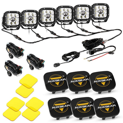 Auxbeam 6Pcs 5 Inch 110W White/Amber LED Pods Lights with Power Harness - GP00011283