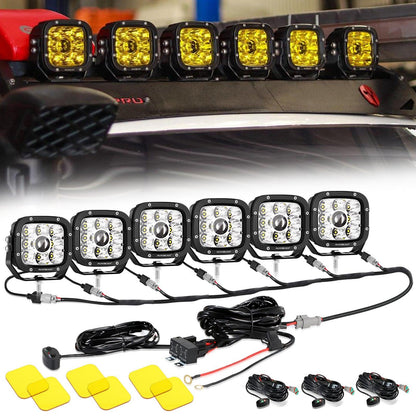 Auxbeam 6Pcs 5 Inch 110W White/Amber LED Pods Lights with Power Harness - GP00011283