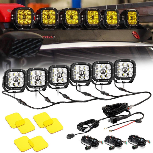 Auxbeam 6Pcs 5 Inch 110W White/Amber LED Pods Lights with Power Harness - GP00011283