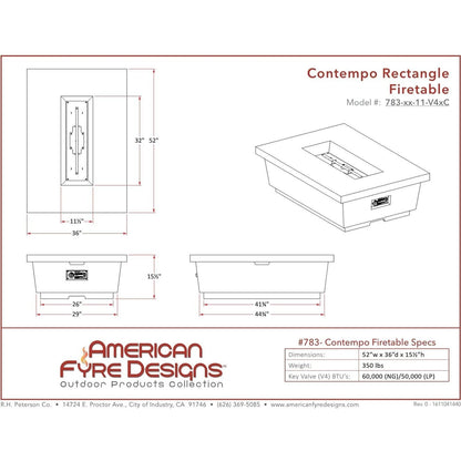 American Fyre Designs Contempo Rectangle Firetable - 783-xx-11-M4xC