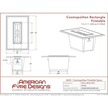 American Fyre Designs Cosmopolitan Rectangle Firetable