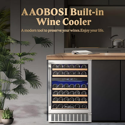 AOBOSI 24 Inch Dual Zone Wine Cooler Holds 46 Bottles - JC-145B