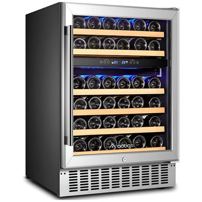 AOBOSI 24 Inch Dual Zone Wine Cooler Holds 46 Bottles - JC-145B