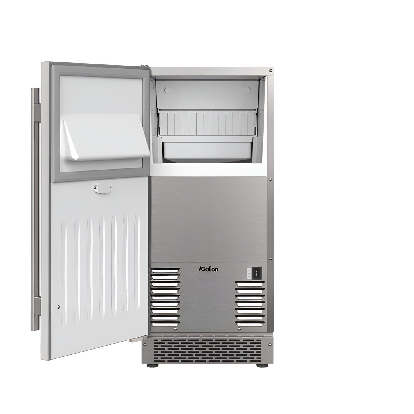 Avallon Inch Wide 26 Lbs. Built-In / Free Standing Outdoor Ice Maker with 56 Lbs. Daily Ice Production and Factory Installed Pump - AIMG151PSSOLH15