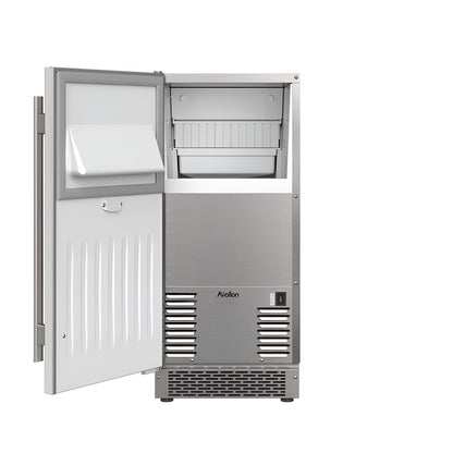 Avallon Inch Wide 26 Lbs. Built-In / Free Standing Outdoor Ice Maker with 56 Lbs. Daily Ice Production and Factory Installed Pump - AIMG151PSSOLH15