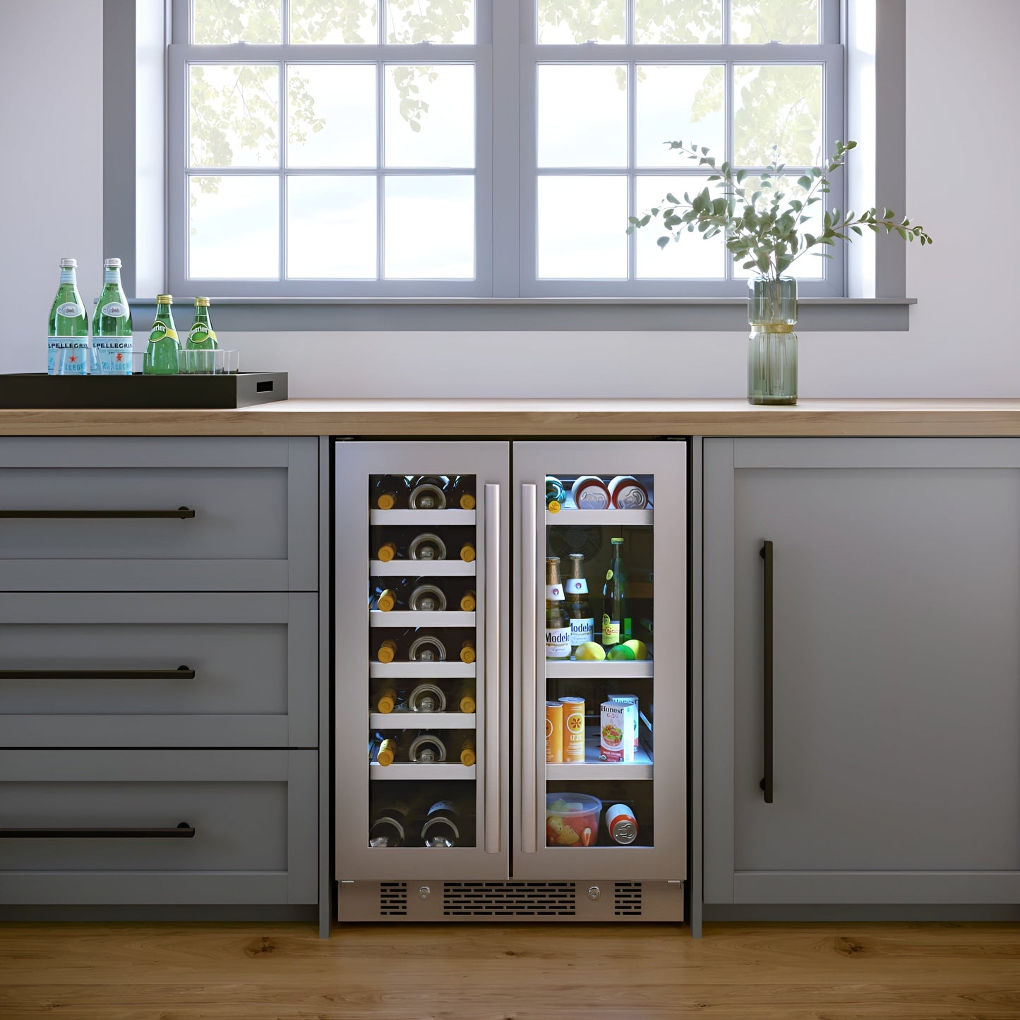 Avallon 24 Inch Wide 21 Bottle Capacity and 64 Can Capacity Beverage Center with LED Lighting and Double Pane Glass - AWBC242GGFDPRG