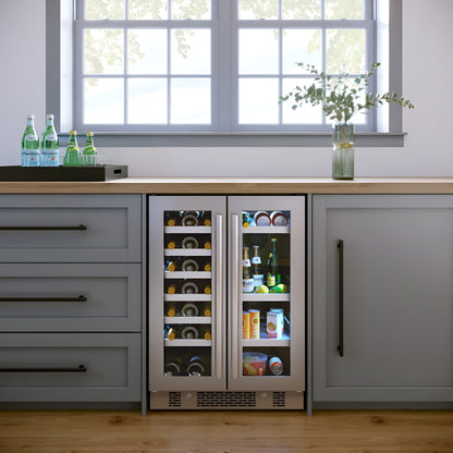 Avallon 24 Inch Wide 21 Bottle Capacity and 64 Can Capacity Beverage Center with LED Lighting and Double Pane Glass - AWBC242GGFDPRG