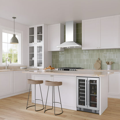 Avallon 24 Inch Wide 21 Bottle Capacity and 64 Can Capacity Beverage Center with LED Lighting and Double Pane Glass - AWBC242GGFDPRG