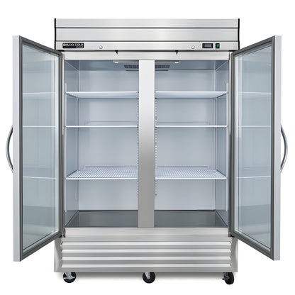 Maxx Cold V-Series 2 Glass Door Reach-In Refrigerator, Bottom Mount, in Stainless Steel - MVR-49GDHC
