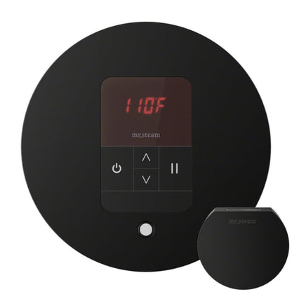 Mr. Steam iTempo Round Steam Shower Control in Matte Black with Polished Chrome Bezel - MSITEMPORD-M