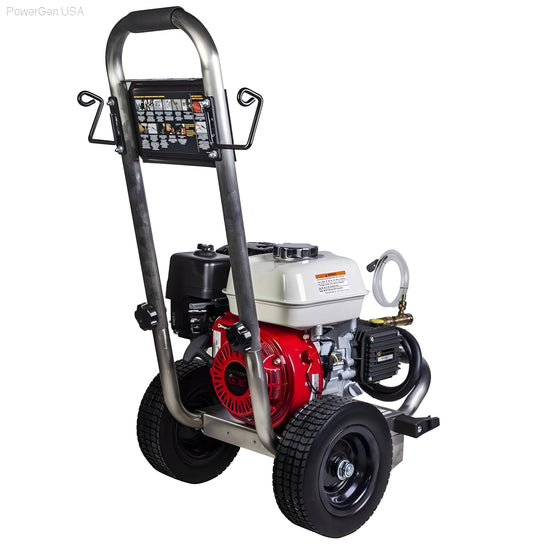 BE Power Equipment 2500 PSI  3.0 GPM Gas Pressure Washer with Honda GX200 Engine and General Triplex Pump - PowerGen USA - PE-2565HWSGENSP