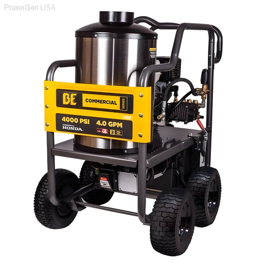BE Power Equipment Commercial Series 4000 Psi 4 GPM 389cc Honda GX390 Engine Gas Hot Water Pressure Washer - PowerGen USA - HW4013HG