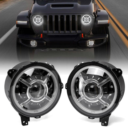 Auxbeam 9 Inch 100W Dot Approved LED Headlights with Halo DRL&Turn Signal High/Low Beam for 2018-2023 Jeep Wrangler JL Sport Sahara Rubicon MOAB Gladiator JT - QP010102