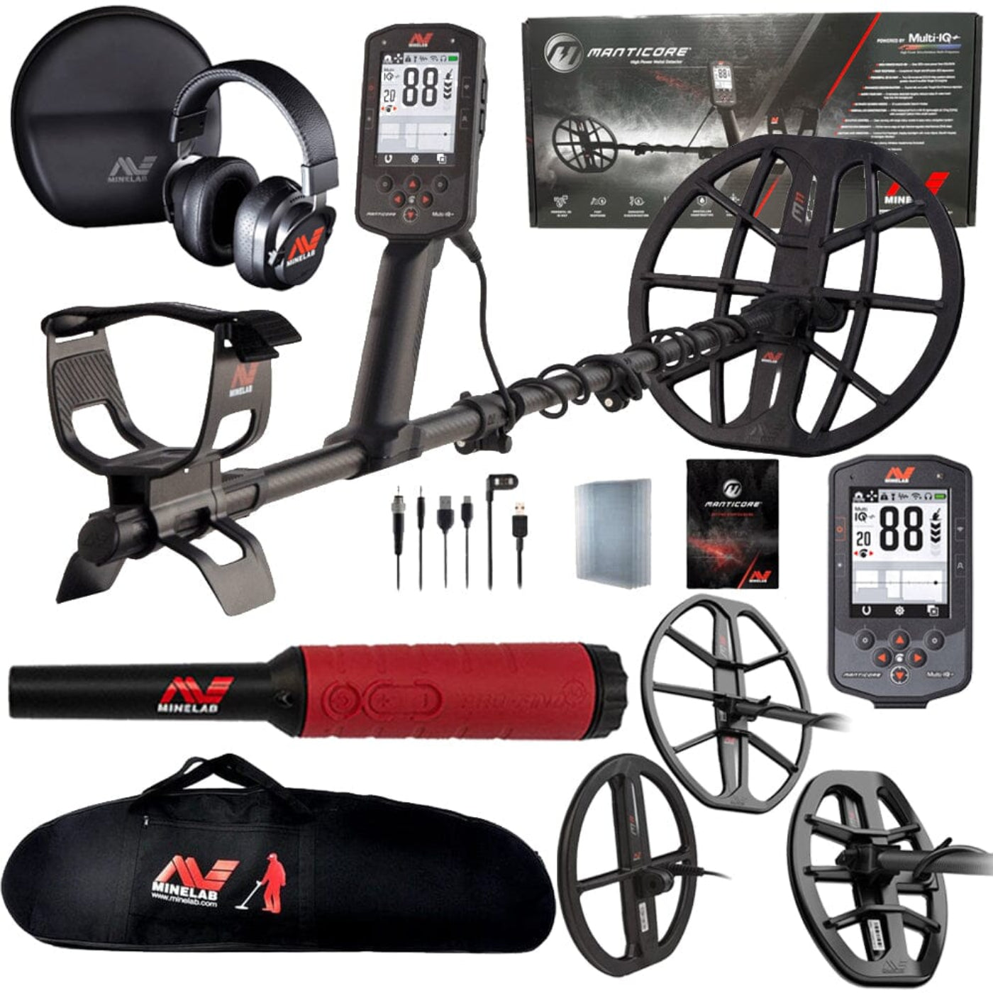 Minelab Manticore High Power Metal Detector 9" Coil, 11" Coil, M8 and M15 Coils, Pro-Find 40 Pinpointer, Carry Bag  - Big Daddy Special - 3228-0200_Profind40_bag-M9