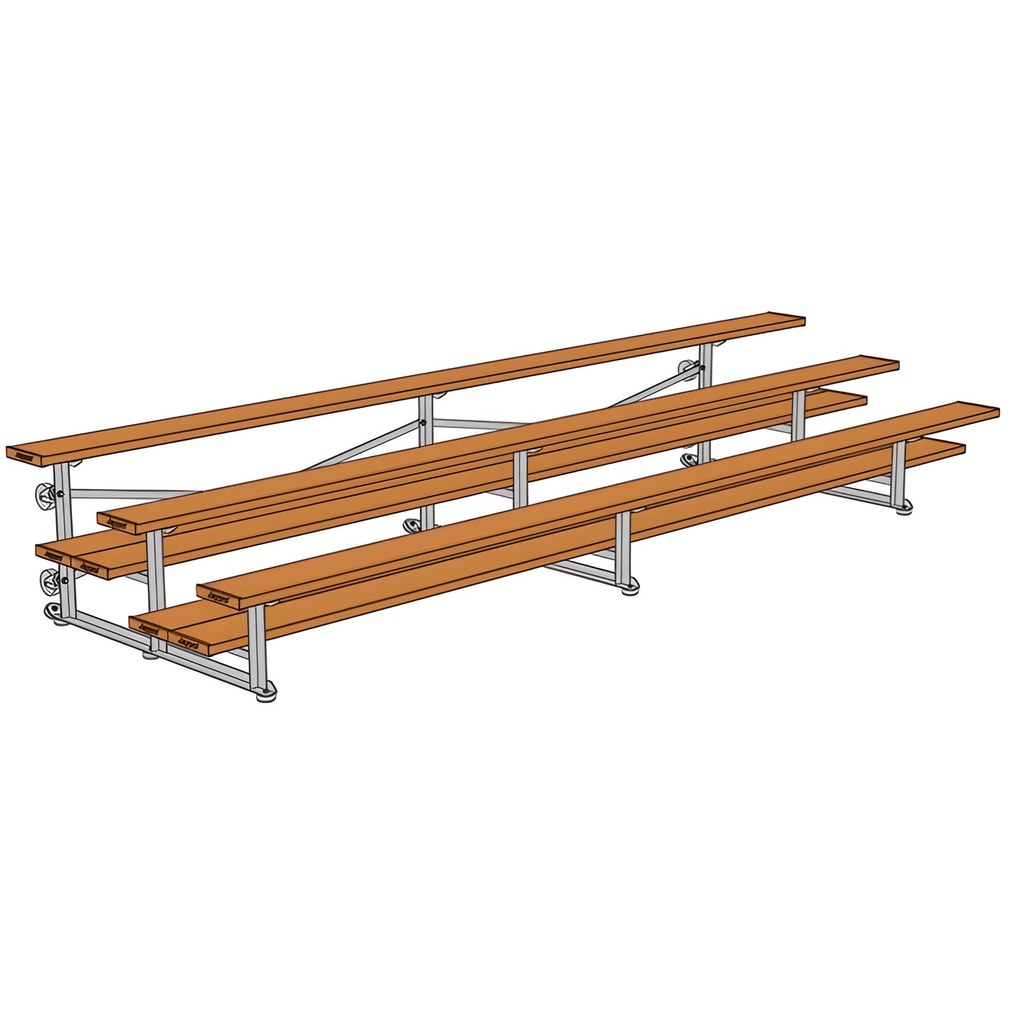 Bleacher - 15 ft. (3 Row - Double Foot Plank) - Tip & Roll - BLDP-3TRG
