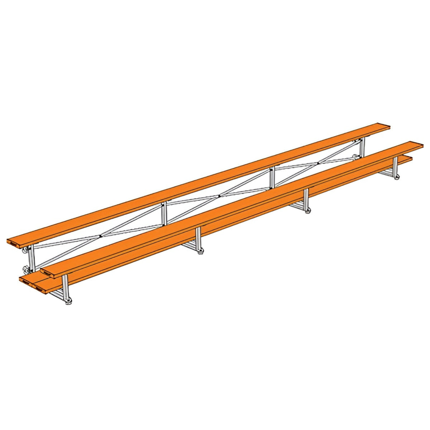 Bleacher - 21 ft. (2 Row - Double Foot Plank) - Tip & Roll - BLDP-221TRG