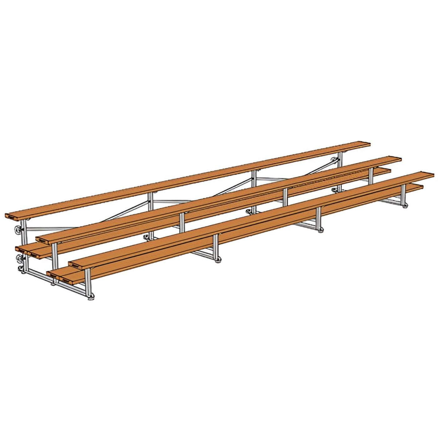 Bleacher - 21 ft. (3 Row - Double Foot Plank) - Tip & Roll - BLDP-321TRG