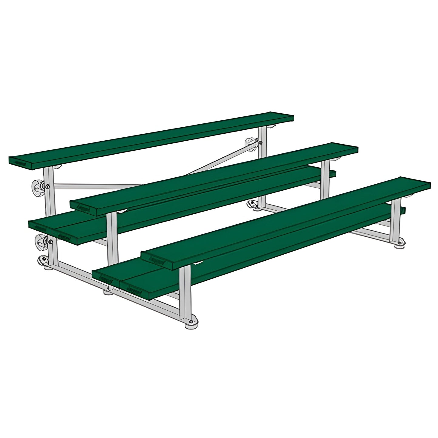 Bleacher - 7-1/2 ft. (3 Row - Double Foot Plank) - Tip & Roll -  BLDP-375TRGPC