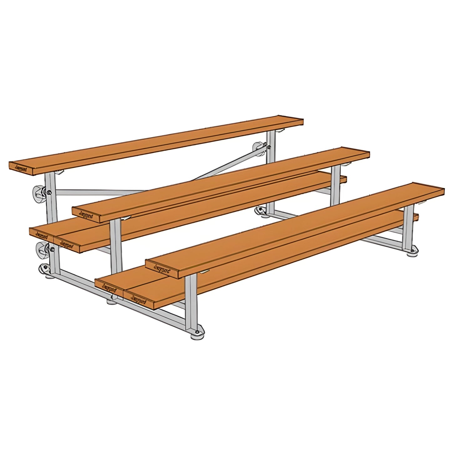 Bleacher - 7-1/2 ft. (3 Row - Double Foot Plank) - Tip & Roll -  BLDP-375TRGPC
