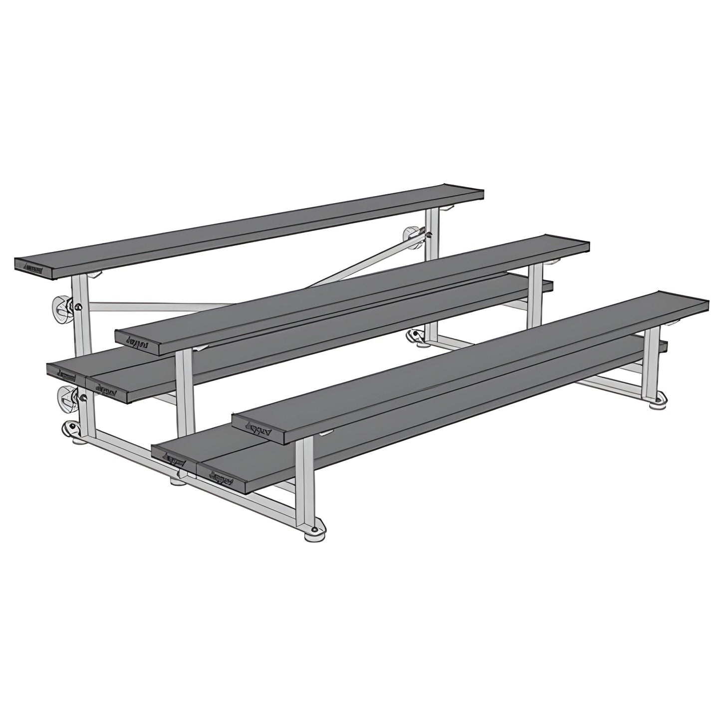 Bleacher - 7-1/2 ft. (3 Row - Double Foot Plank) - Tip & Roll -  BLDP-375TRGPC