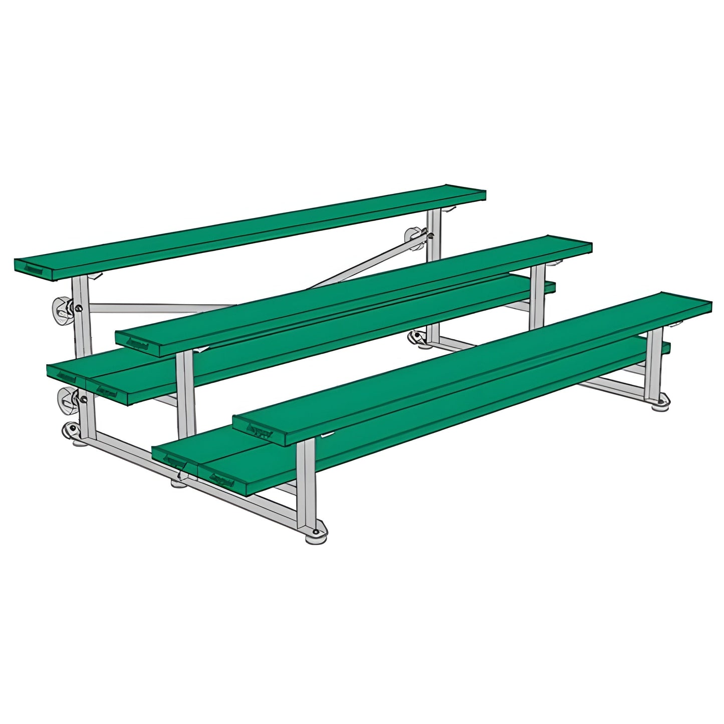 Bleacher - 7-1/2 ft. (3 Row - Double Foot Plank) - Tip & Roll -  BLDP-375TRGPC