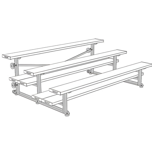 Bleacher - 7-1/2 ft. (3 Row - Double Foot Plank) - Tip & Roll -  BLDP-375TRGPC