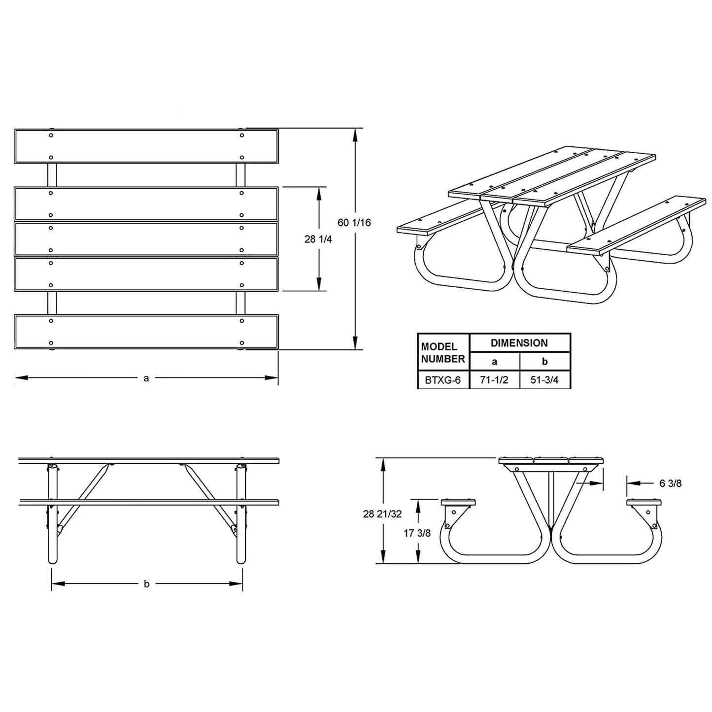 Pilot Rock 6' or 8' Outdoor Steel Non Tip Picnic Table Legs Kit (Frame Only) - 253215