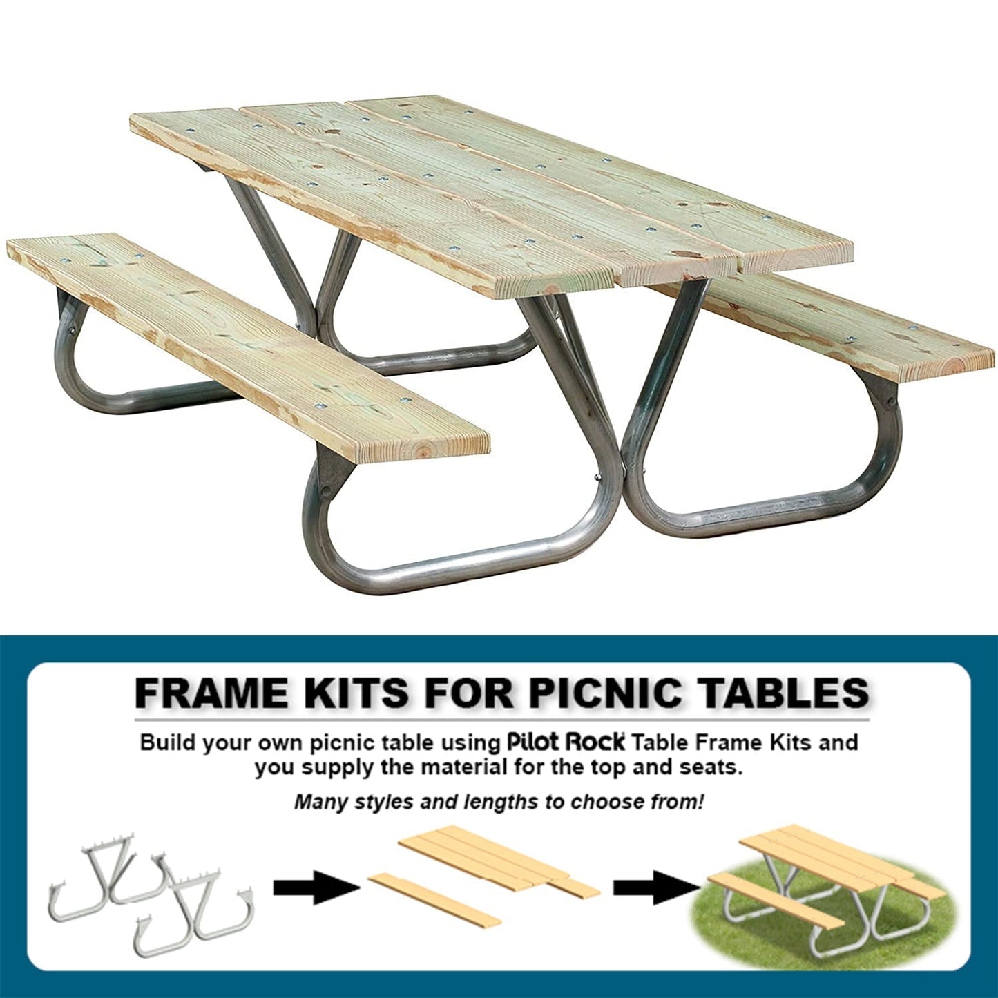 Pilot Rock 2 Pack 6'/8' Outdoor Steel Non Tip Picnic Table Leg Kits (Frame Only) - 415897