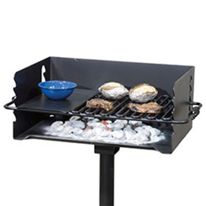 Pilot Rock Jumbo Park Style Steel Outdoor BBQ Charcoal Grill and Post, 2 Pack - 415881