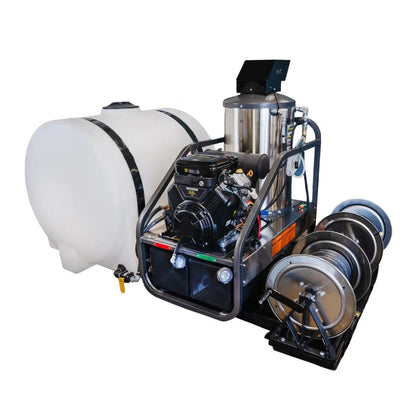 CleanFreak 8.0 GPM Hot Water Drain Jetter Skid w/ Tank & 200' Reel (Gas Engine) – 3,500 PSI - WET-APODCF4-0002J