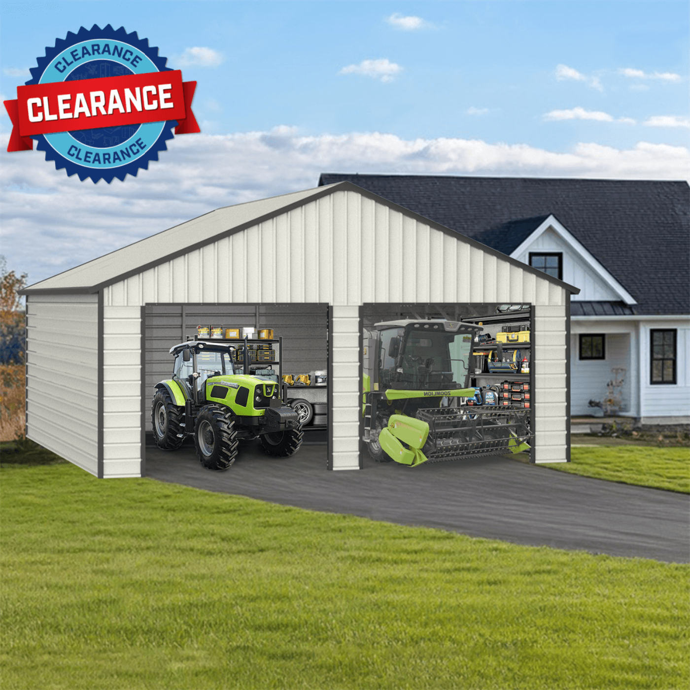 Chery Industrial [CLEARANCE] 23' x 22' Double Garage Metal Shed - C_DOUMS2322CR01