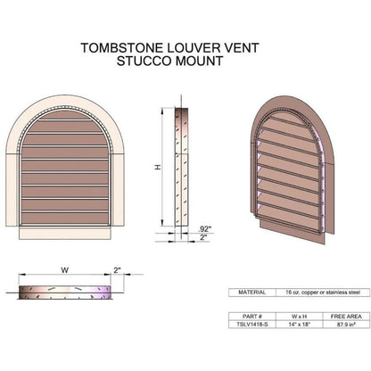 Copperlab Copper Tombstone Louvered Gable Wall Vent -WLVT1218F