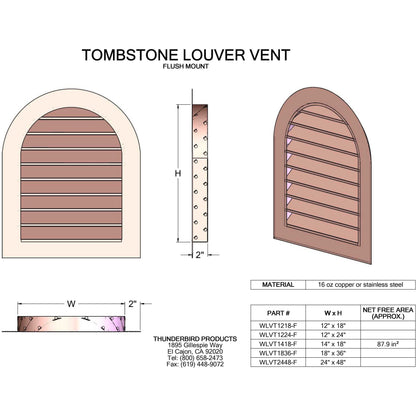 Copperlab Copper Tombstone Louvered Gable Wall Vent -WLVT1218F
