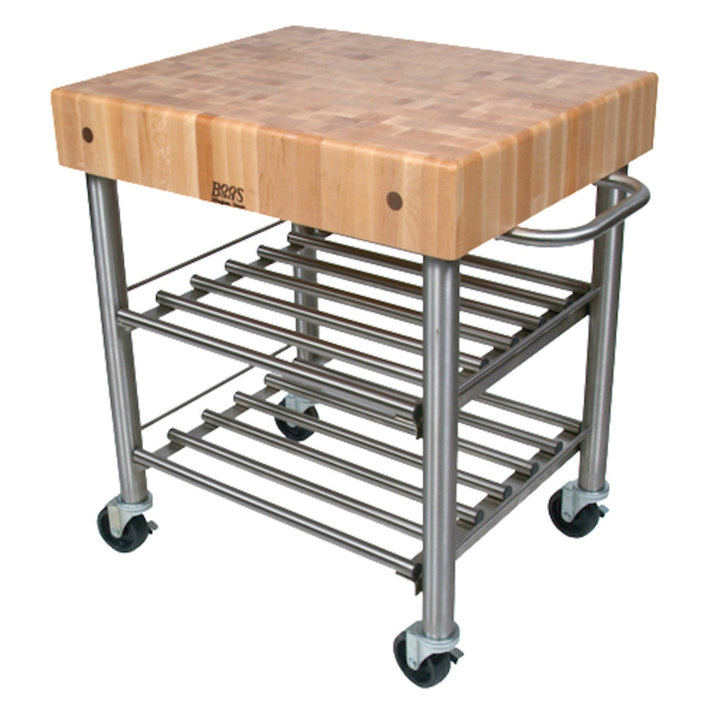 John Boos CUCD15WC Cucina D'Amico Wine Cart 30"W x 24"D x 35-1/2" with Northern Hard Rock Maple Butcher Block - JBCUCD15WC