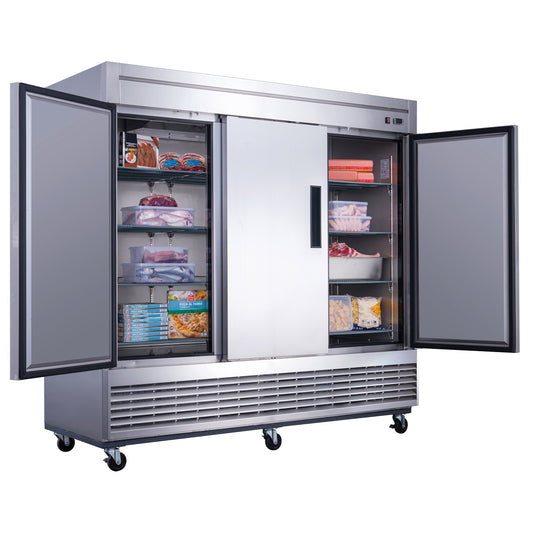 Chef AAA Commercial 83" Reach-In Freezer 3 Solid Door Stainless Steel 64 cu.ft. - T83F