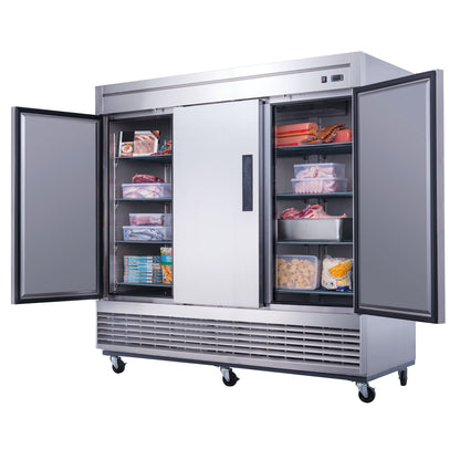 Chef AAA Commercial 83" Reach-In Freezer 3 Solid Door Stainless Steel 64 cu.ft. - T83F