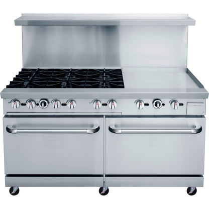 Chef AAA - TCR60-6B24GM Commercial 60" Oven Range Six Open Burner with 24" Griddle Natural Gas - TCR60-6B24GM