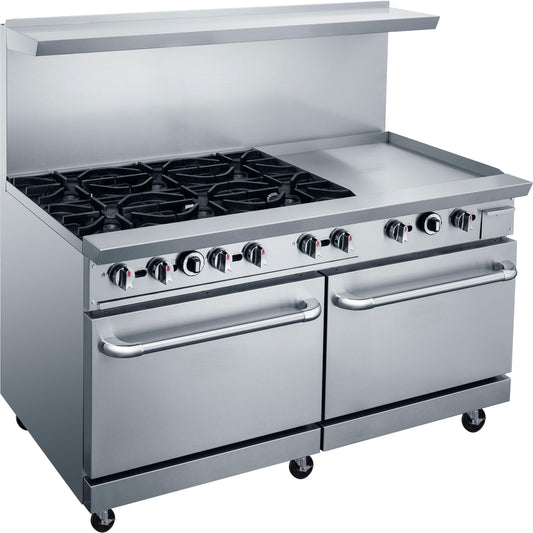 Chef AAA - TCR60-6B24GM Commercial 60" Oven Range Six Open Burner with 24" Griddle Natural Gas - TCR60-6B24GM