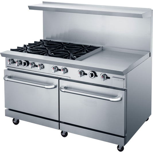 Chef AAA - TCR60-6B24GM Commercial 60" Oven Range Six Open Burner with 24" Griddle Natural Gas - TCR60-6B24GM