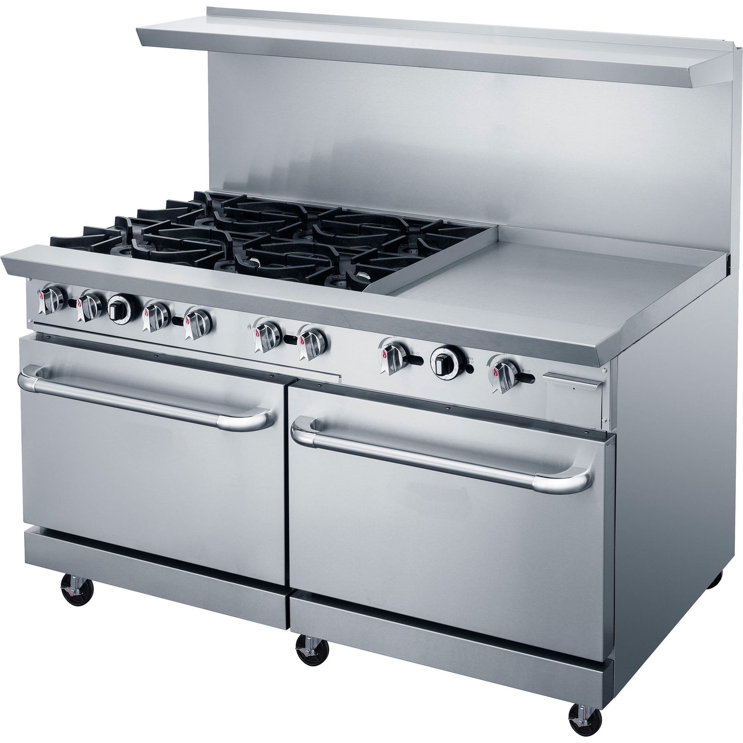 Chef AAA - TCR60-6B24GM Commercial 60" Oven Range Six Open Burner with 24" Griddle Natural Gas - TCR60-6B24GM