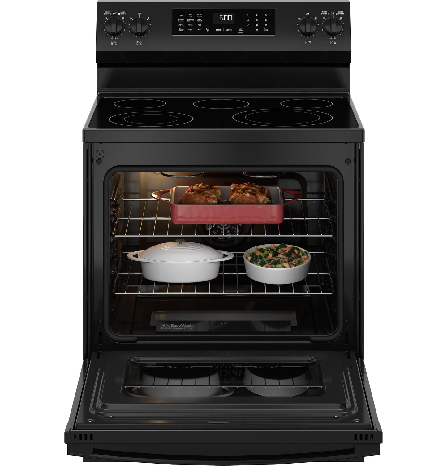 GE APPLIANCES GRF600AVBB GE(R) 30" Free-Standing Electric Convection Range with No Preheat Air Fry and EasyWash(TM) Oven Tray -GRF600AVBB-KT