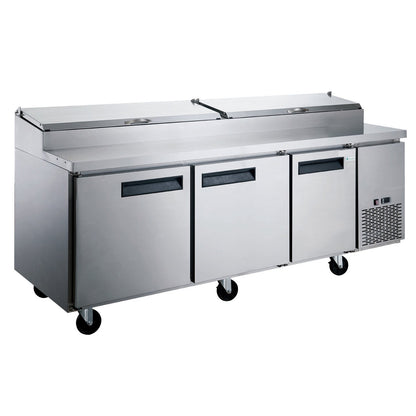 Chef AAA - TICL3-HC, Commercial 90" Pizza Prep Table Refrigerator 12 Pans 3 Door Stainless Steel 24.8 cu.ft. - TICL3-HC