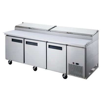 Chef AAA - TICL3-HC, Commercial 90" Pizza Prep Table Refrigerator 12 Pans 3 Door Stainless Steel 24.8 cu.ft. - TICL3-HC