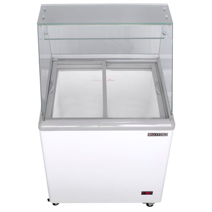 Maxx Cold Curved Glass Ice Cream Dipping Cabinet Freezer, 31.5"W,  5.8 cu. ft. Storage Capacity, Holds up to (12) Flavor Tubs, in White - MXDC-4