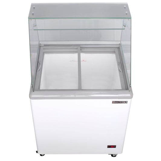 Maxx Cold Curved Glass Ice Cream Dipping Cabinet Freezer, 31.5"W,  5.8 cu. ft. Storage Capacity, Holds up to (12) Flavor Tubs, in White - MXDC-4