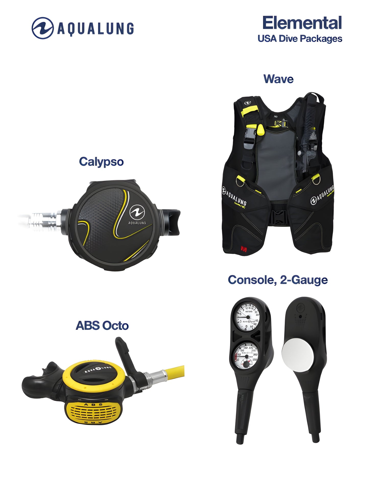 Aqua Lung Elemental Scuba Package Wave BCD, Calypso Regulator, Gauge - SCUBAPKG5303-MD