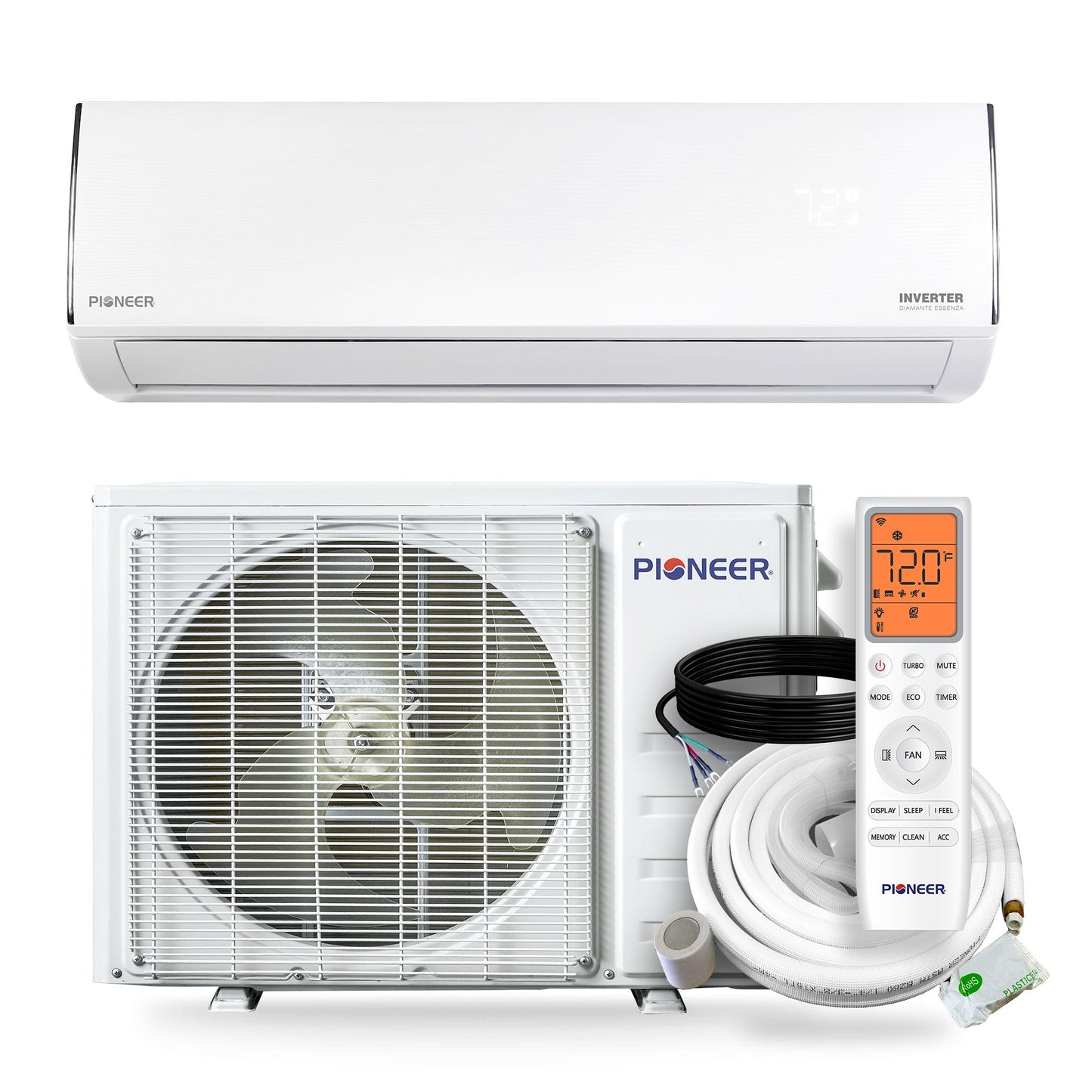 Pioneer Diamante Essenza 23,000 BTU 17 SEER2 230V High-Wall Ductless Mini-Split Air Conditioner Inverter Heat Pump with 16 Ft. Kit - WYT024GLUI17RL