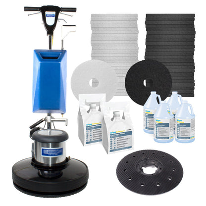 Trusted Clean Commercial Floor Stripping & Polishing Package w/ Floor Buffer, Solution Tank, Pads & Chemicals - FLR-PACKAGE2